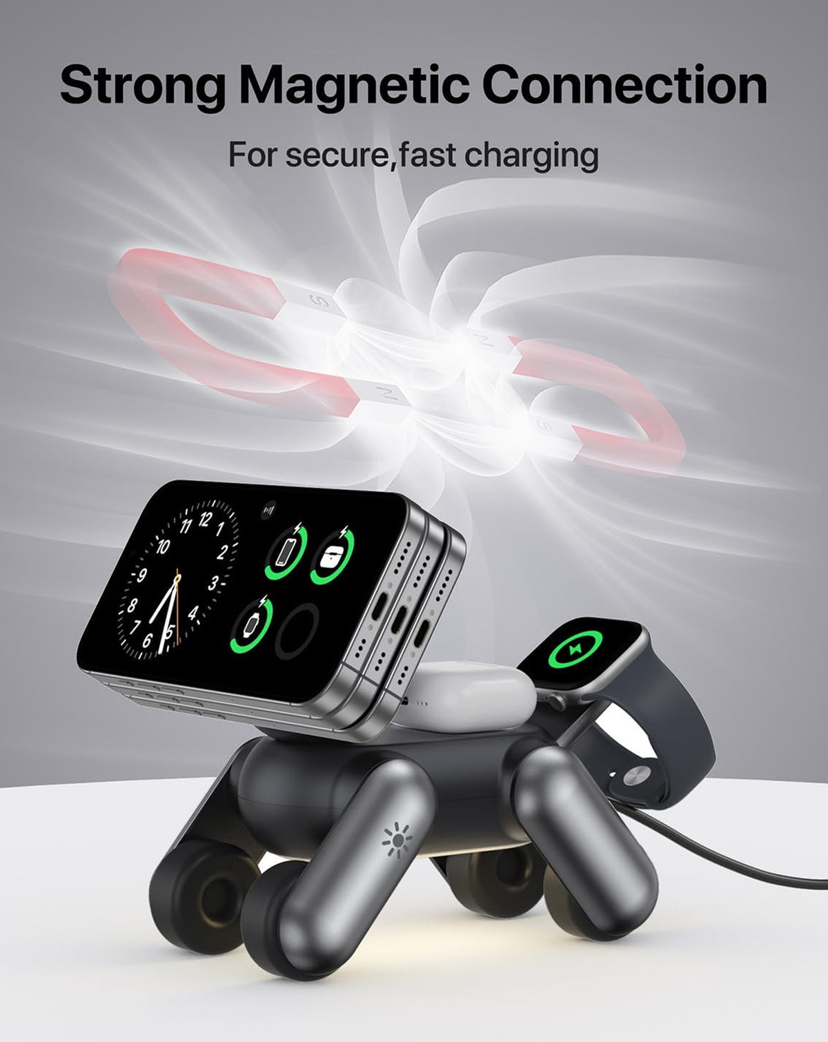 4-in-1 Dog Wireless Charger Stand & Touch Nightlight — 15W, Black