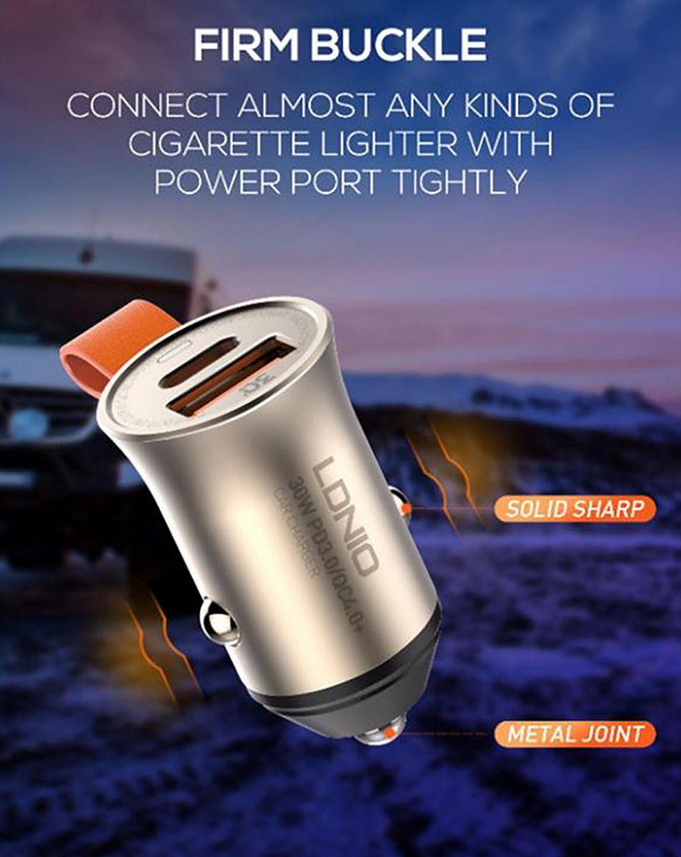 LDNIO C509Q PD QC4.0 Dual USB A+c Car Charger with USB-C to USB-C Cable — 3ft, 18W