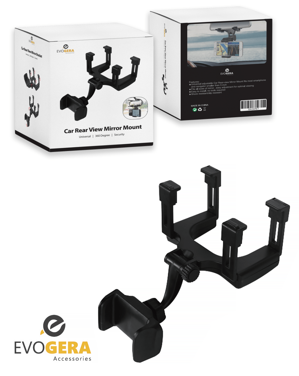 Evogera Universal Vehicle Rear View Mirror Phone Holder Mount