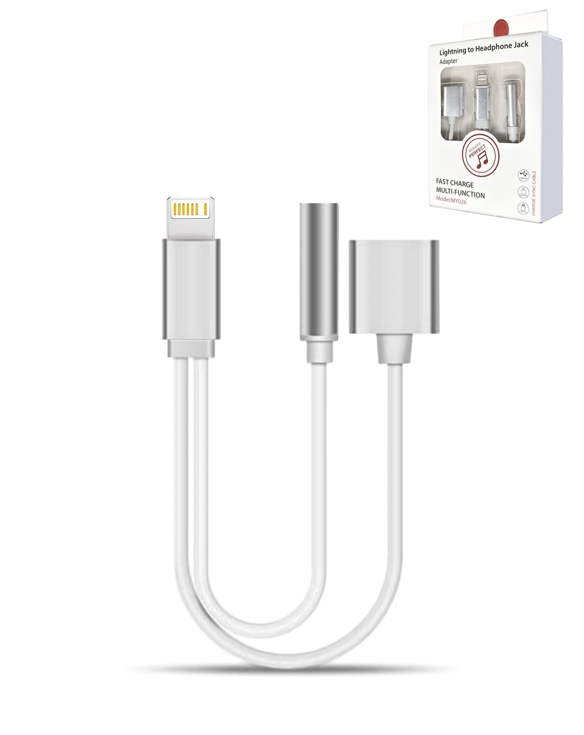 2in1 USB-L Charging and Data &3.5mm Headphone Jack Adapter — Silver