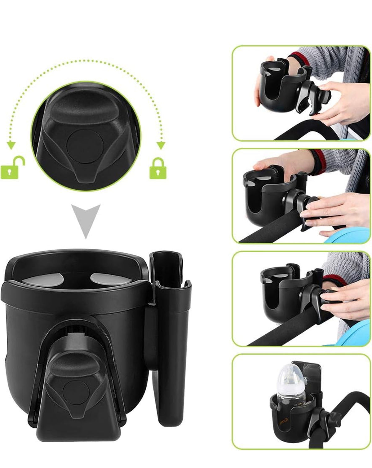 Brookstone Stroller Cup and Phone Holder — Black