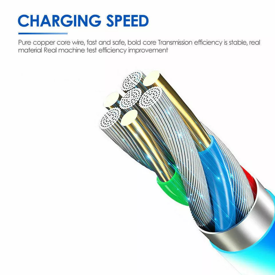 Visible USB-A to Lightning Non-MFI Glowing LED Fast Charging Cable — Green & Red, 3ft, 10W