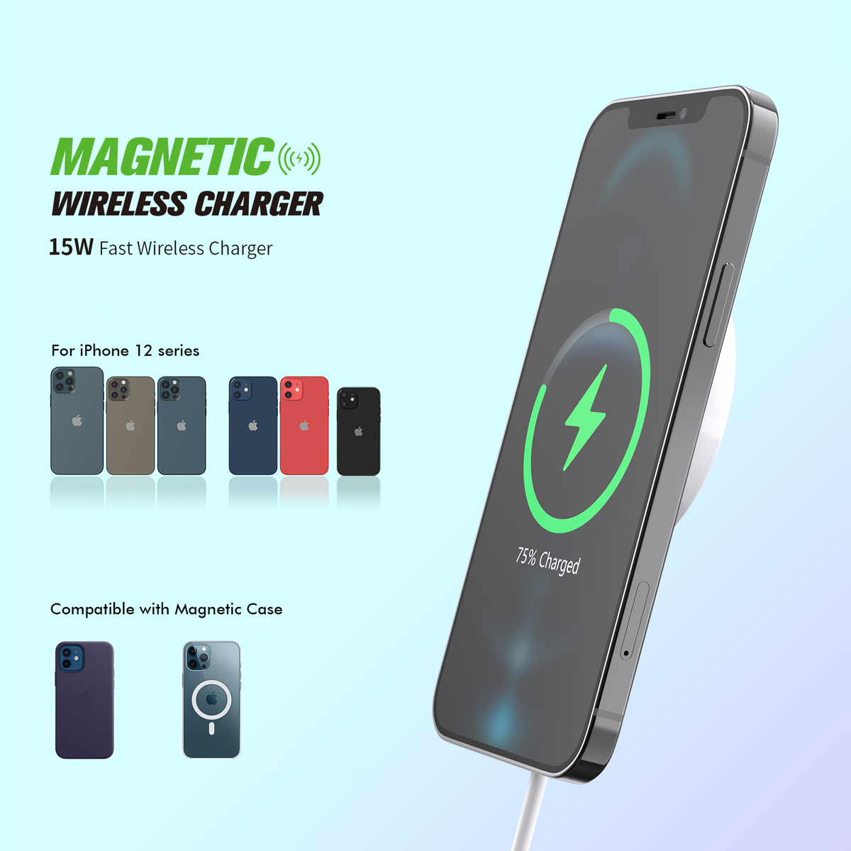 Esoulk Magnetic Wireless Charger — 15W, White