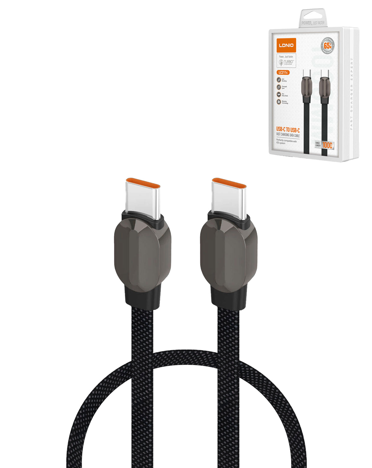 LDNIO PD LC211C Ussb C-C Fast Charging Data Cable — 3ft, 65W, Gray