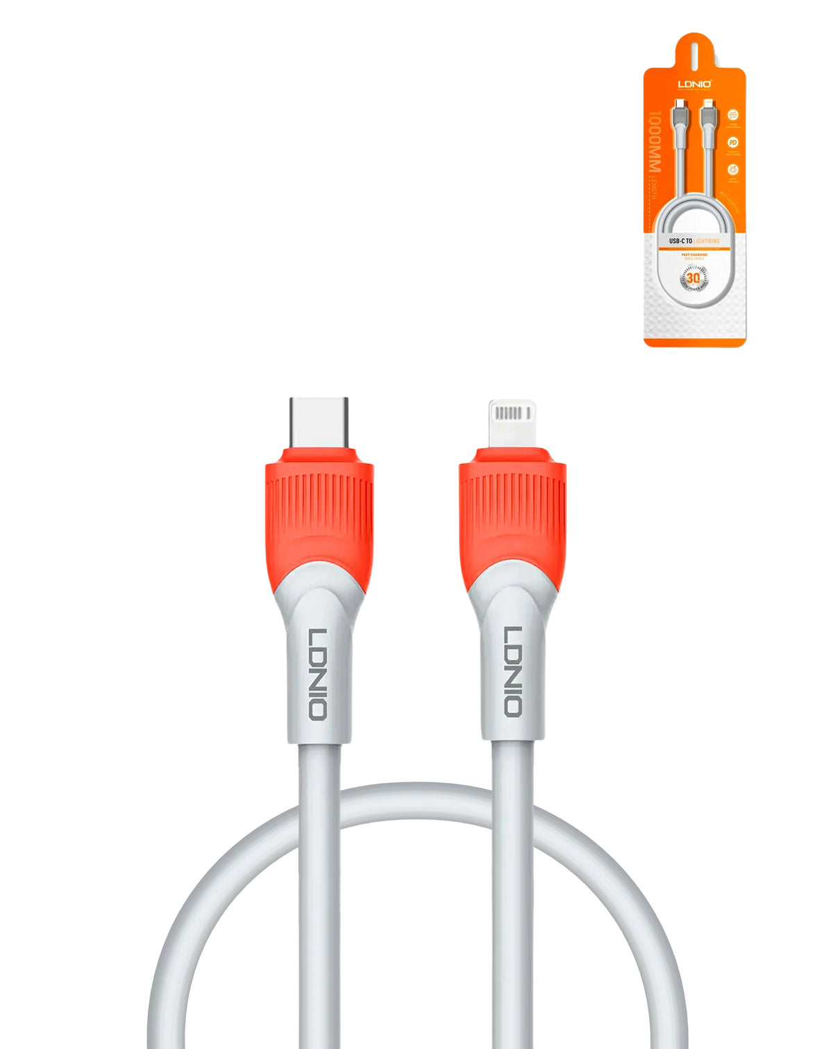 LDNIO LC601 USB-C to Lightning Non-MFI Charging Cable — Orange, 3ft, 30W