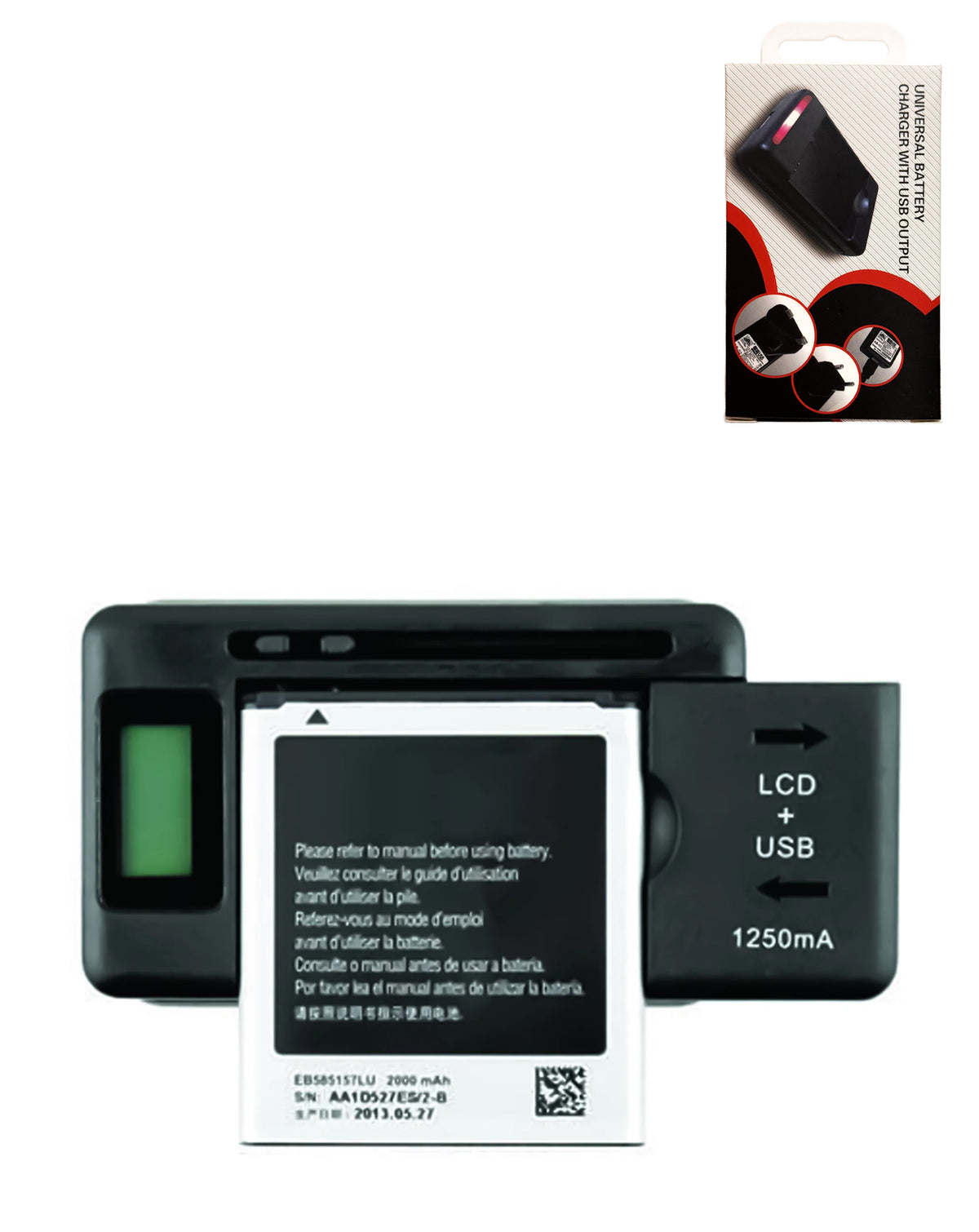 Universal Cell Phone Battery Charger with USB Output