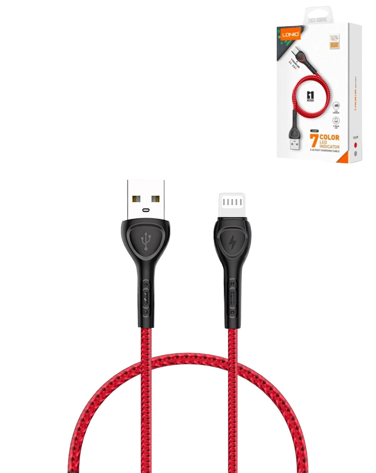 LDNIO LS481 USB-A to Lightning Non-MFI Fast Charging Data Cable — Red, 3ft, 12W