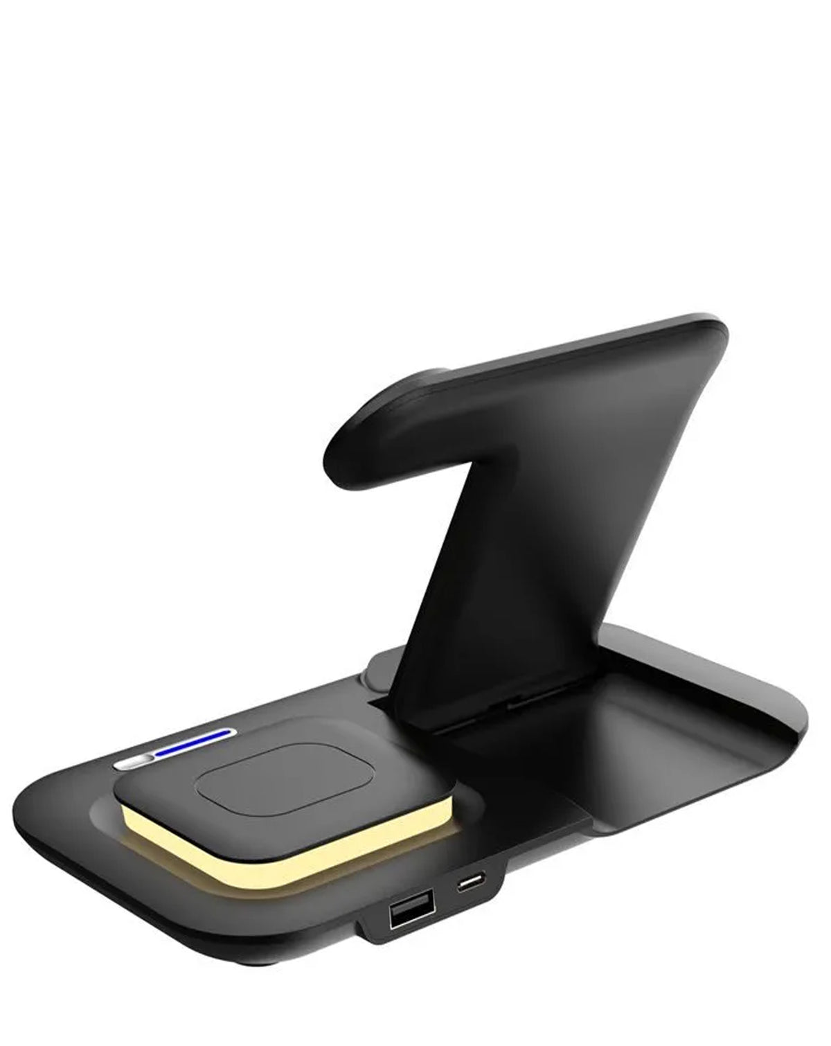 4-in-1 Wireless Charger Stand Fast Charging Station & Touch Nightlight — 15W, Black