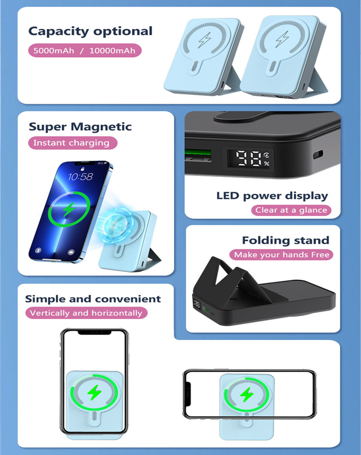 MagSafe Foldable Magnetic Power Bank 15W Wireless / 20W PD Power Bank with USB-C — Sky Blue, 10000 mAh