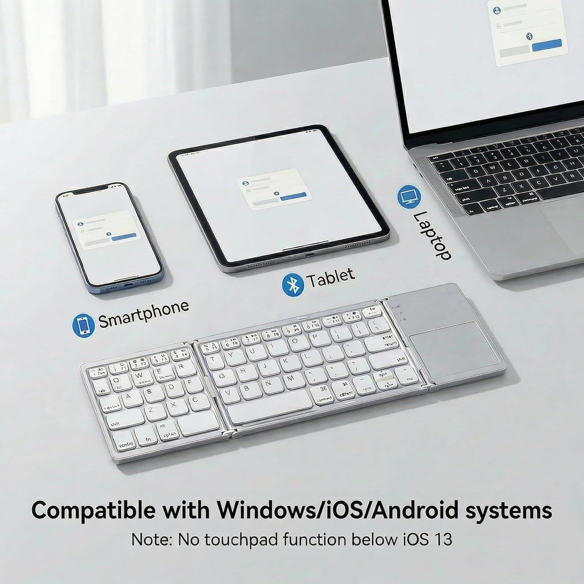 63 Keys Foldable Bluetooth Keyboard with Touchpad — Silver