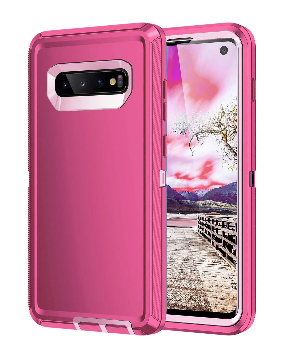 Heavy-Duty Shockproof Case for Galaxy S10E — Hot Pink & White