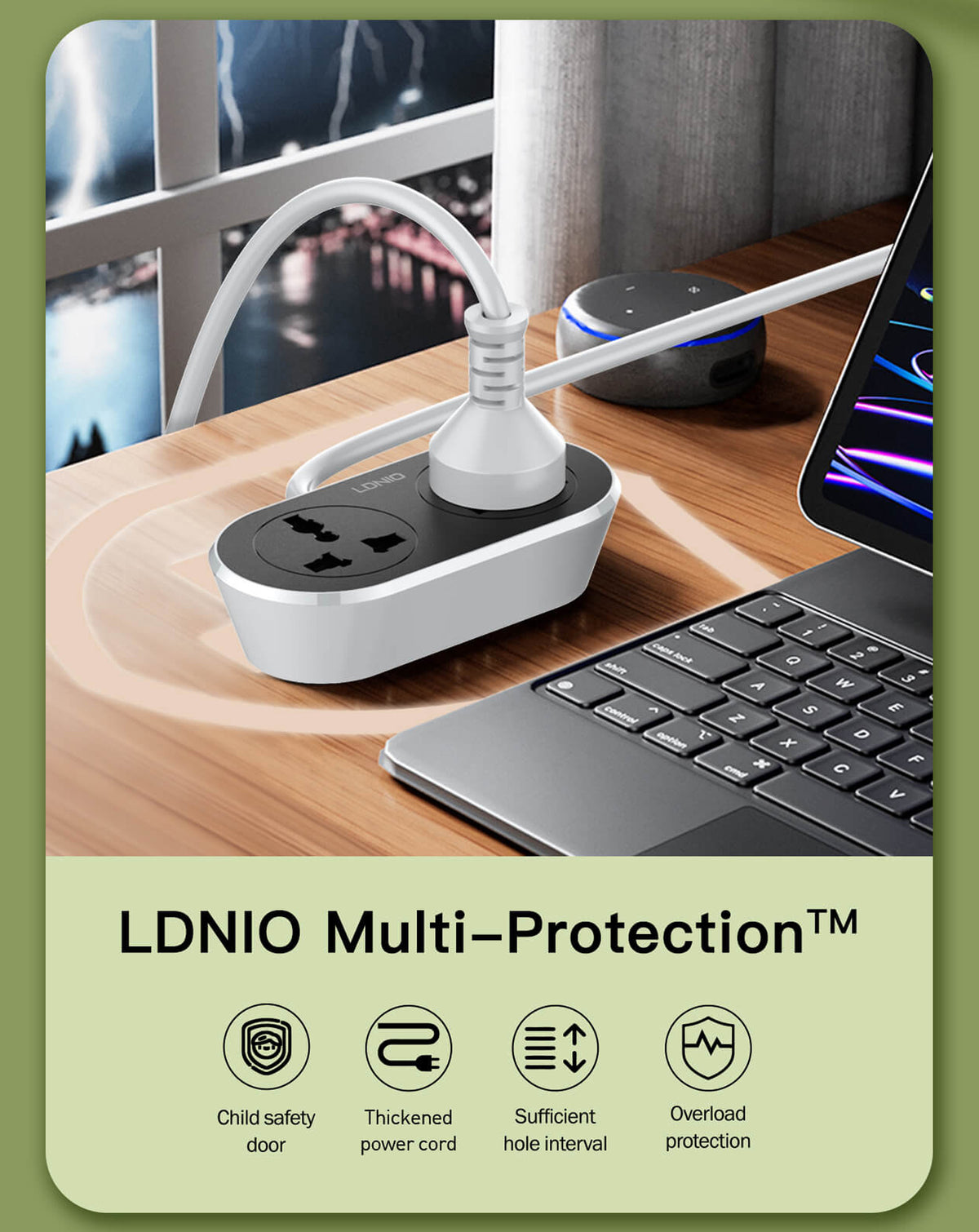 LDNIO SC2018 Universal Outlet Extension Cord — 2500W