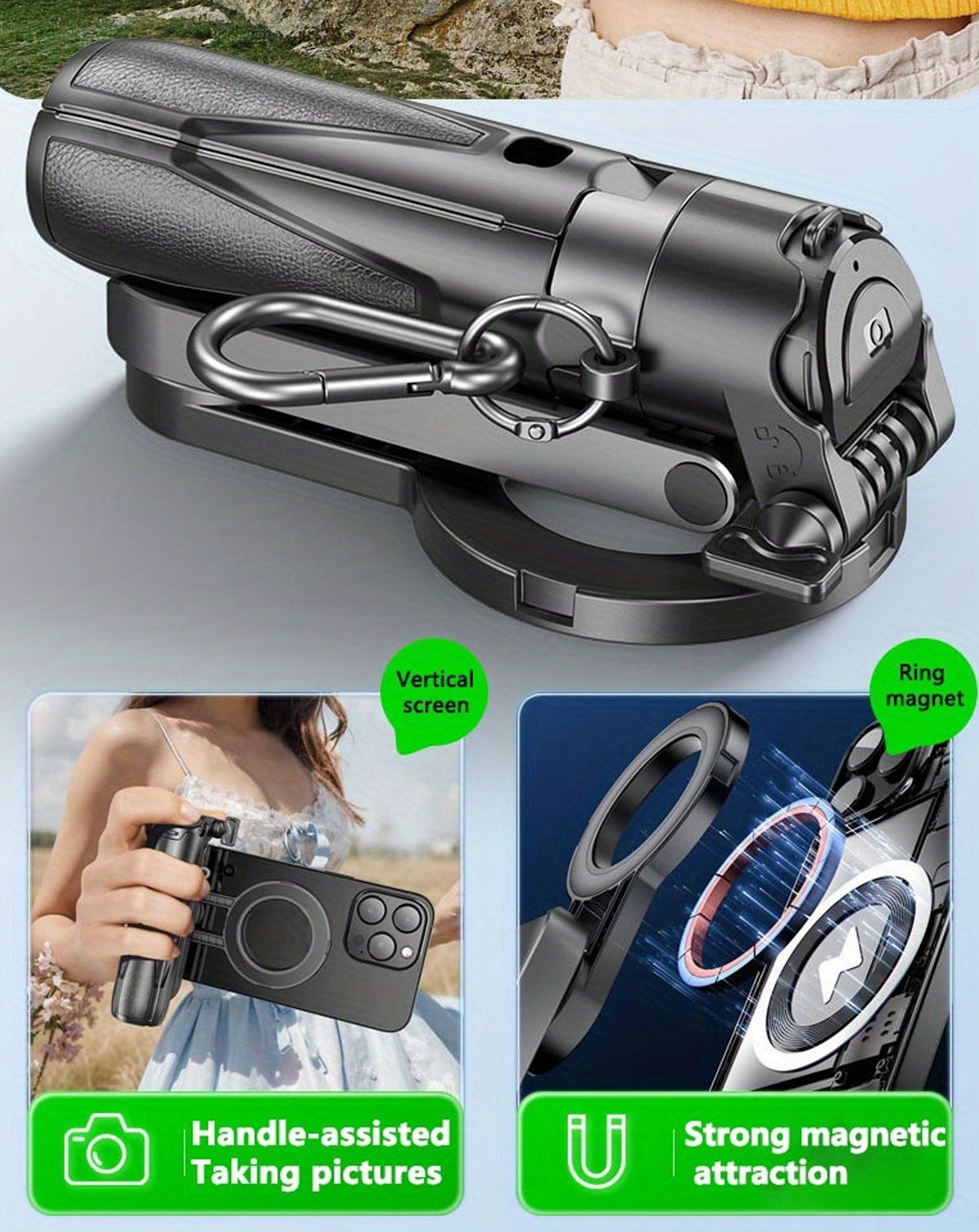 Magnetic Phone Selfie Stick for iPhone/Android — Black