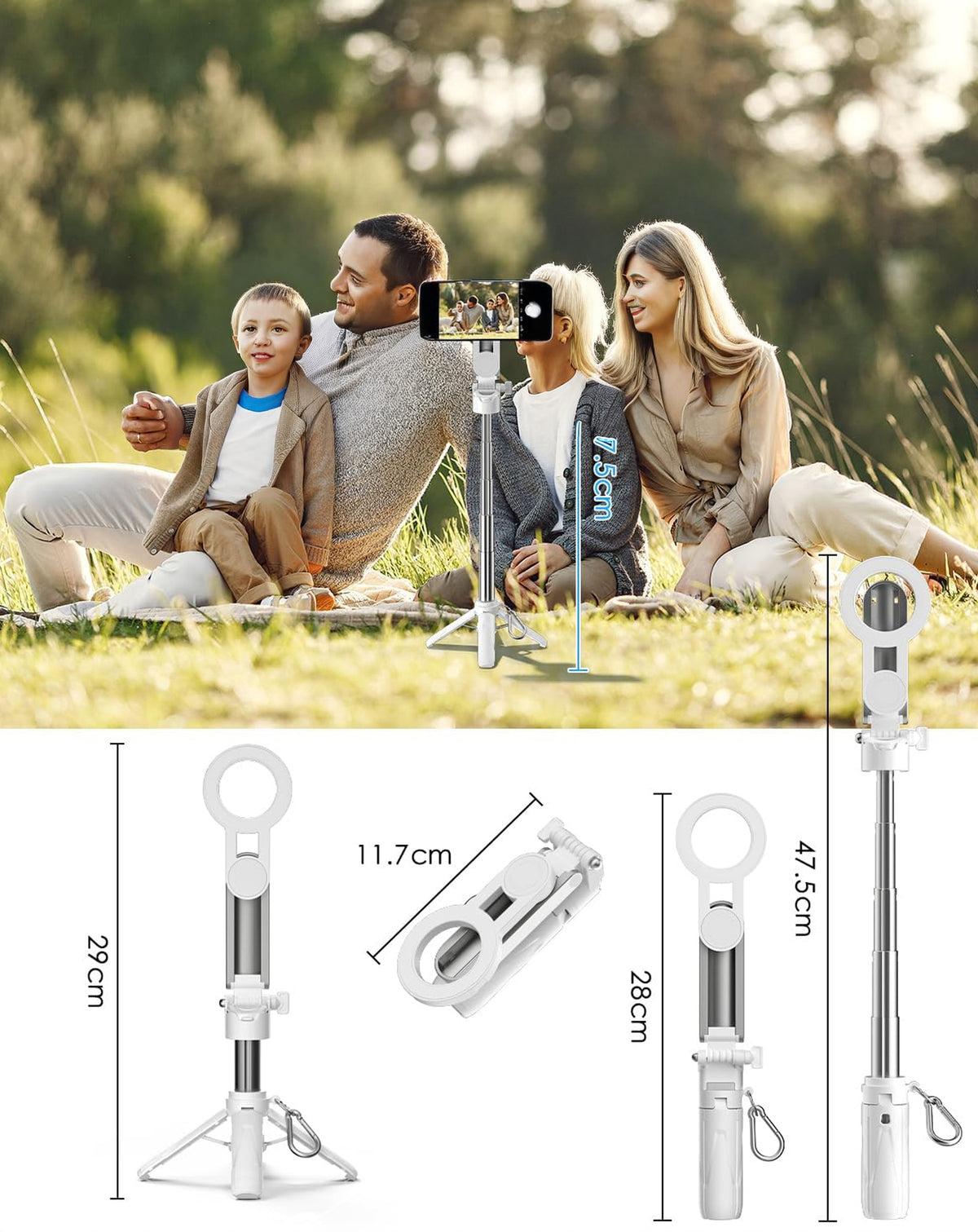 Magnetic Phone Selfie Stick for iPhone / Android — White
