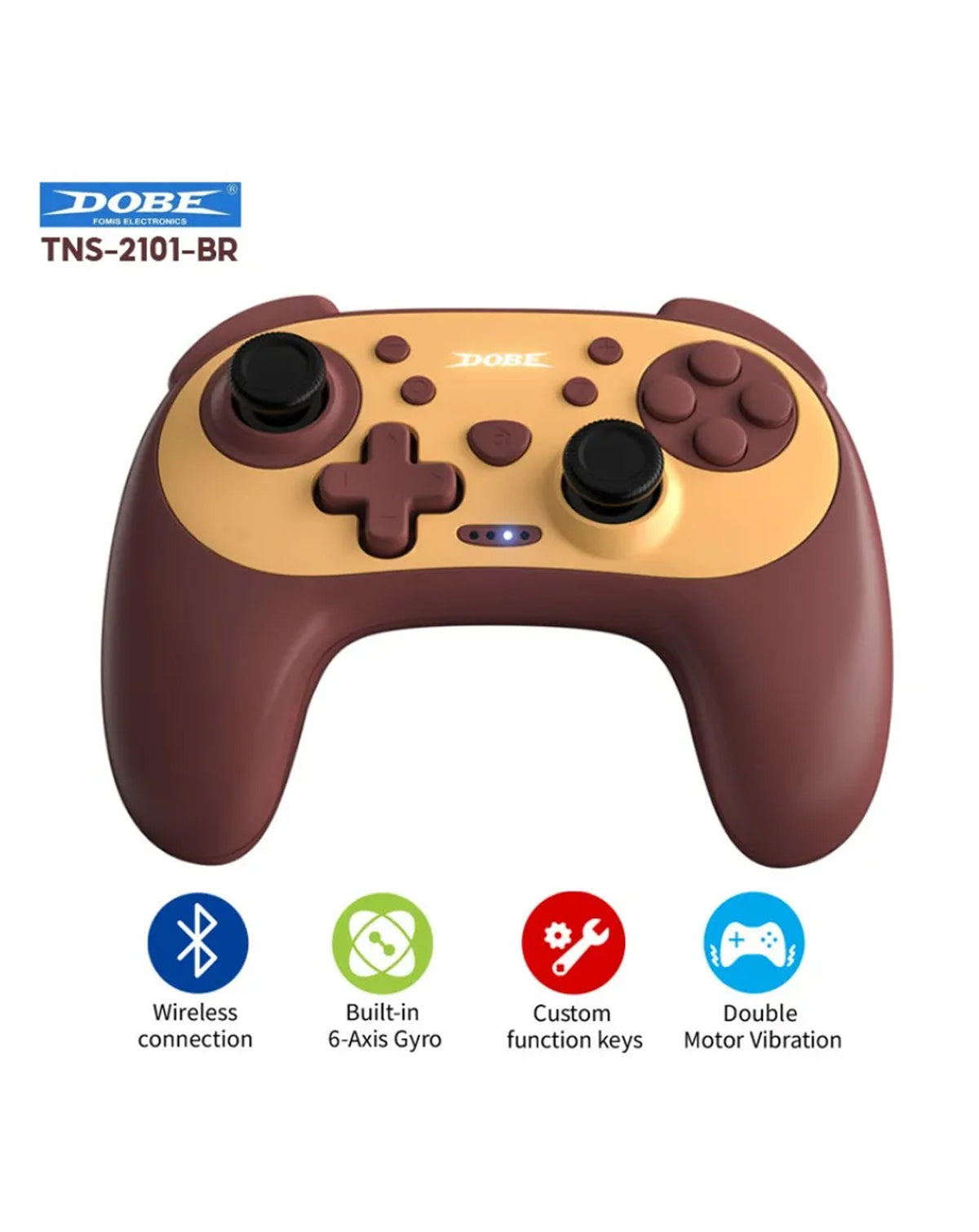 Dobe Racoon Style Wireless Controller with Protective Case for Switch / PC / PlayStation 3 / 4 — Yellow / Brown
