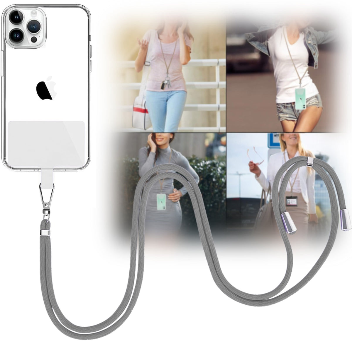 Mobile Phone Straps with Card Holder - Gray — 2ft