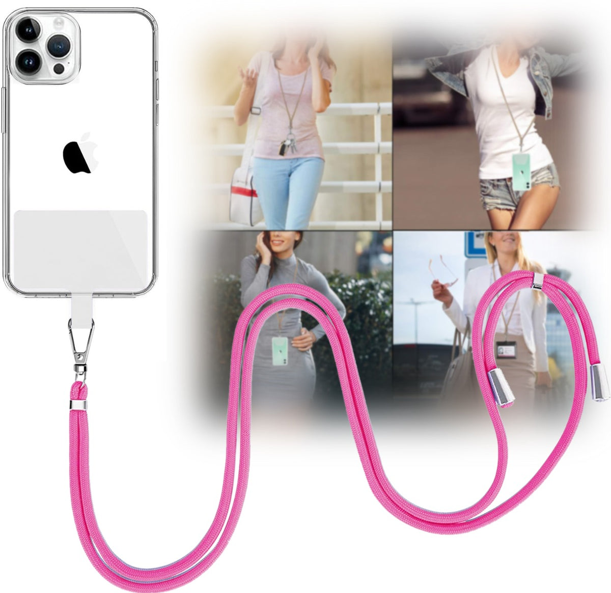Mobile Phone Straps with Card Holder - Pink — 2ft