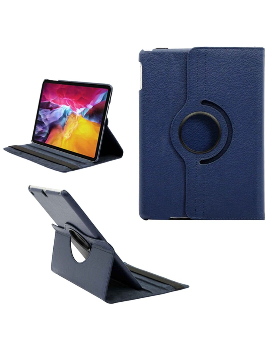 Universal 11" 360 Degree Rotating Leather Swivel Stand Case — Dark Blue