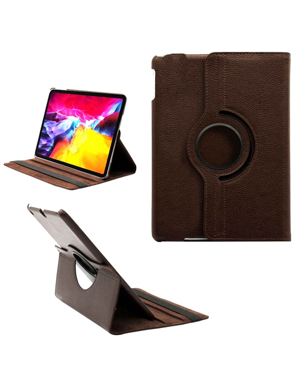 Universal 11" 360 Degree Rotating Leather Swivel Stand Case — Brown