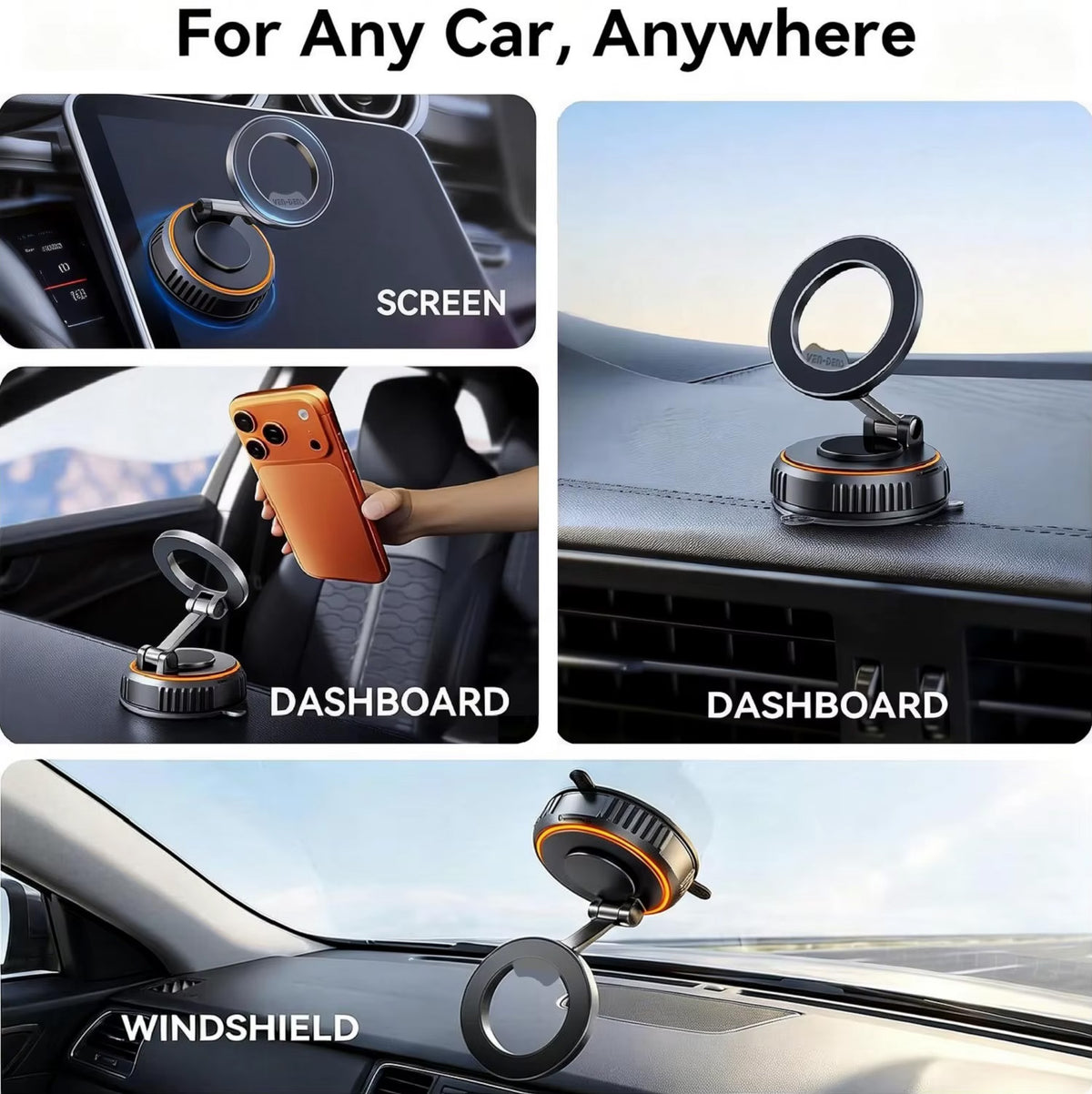 Ven-dens VD-HD068 Magnetic Car Phone Holder with Vacuum Suction Base