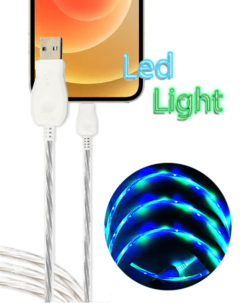 Visible USB-A to Lightning Non-MFI Glowing LED Fast Charging Cable — Blue & Green, 3ft, 10W