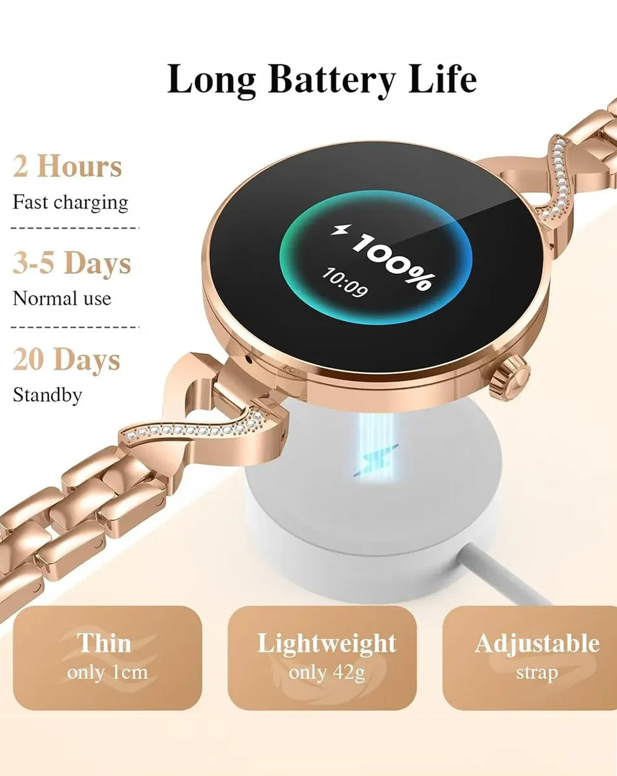 DaFit Women's Smart Watch with 1.04" Amoled Display — Gold