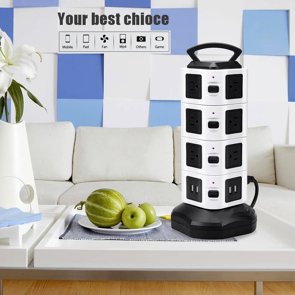 4 Layer Multi Plug Socket Charging Station - 14AC Outlets 4 USB Ports