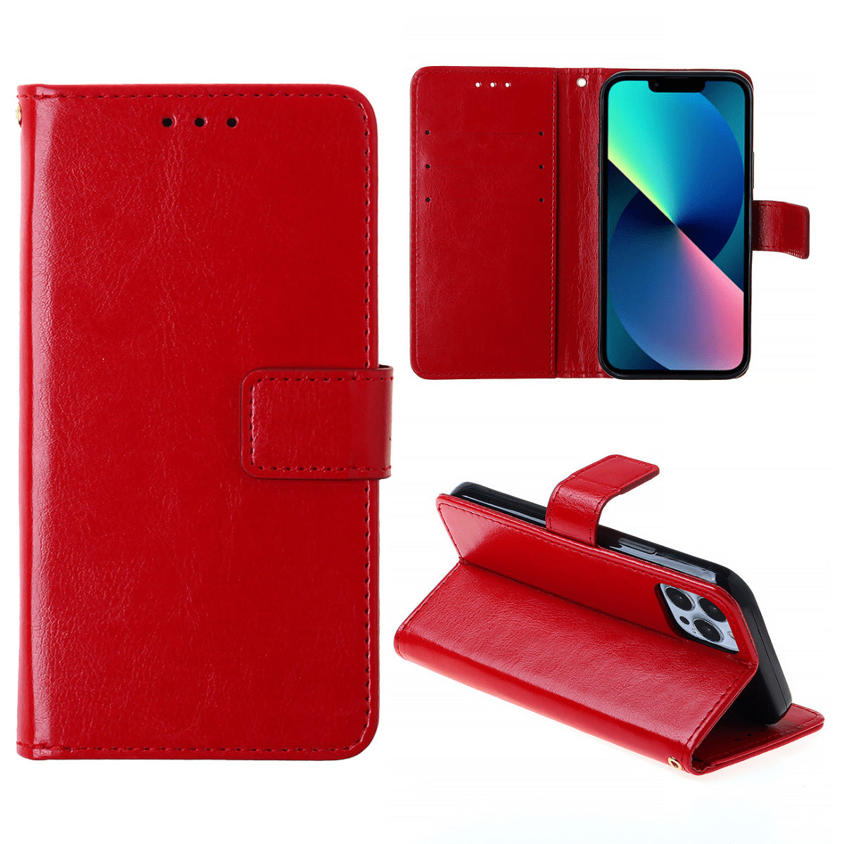 Wallet Leather Case for iPhone 13 Pro Max — Red