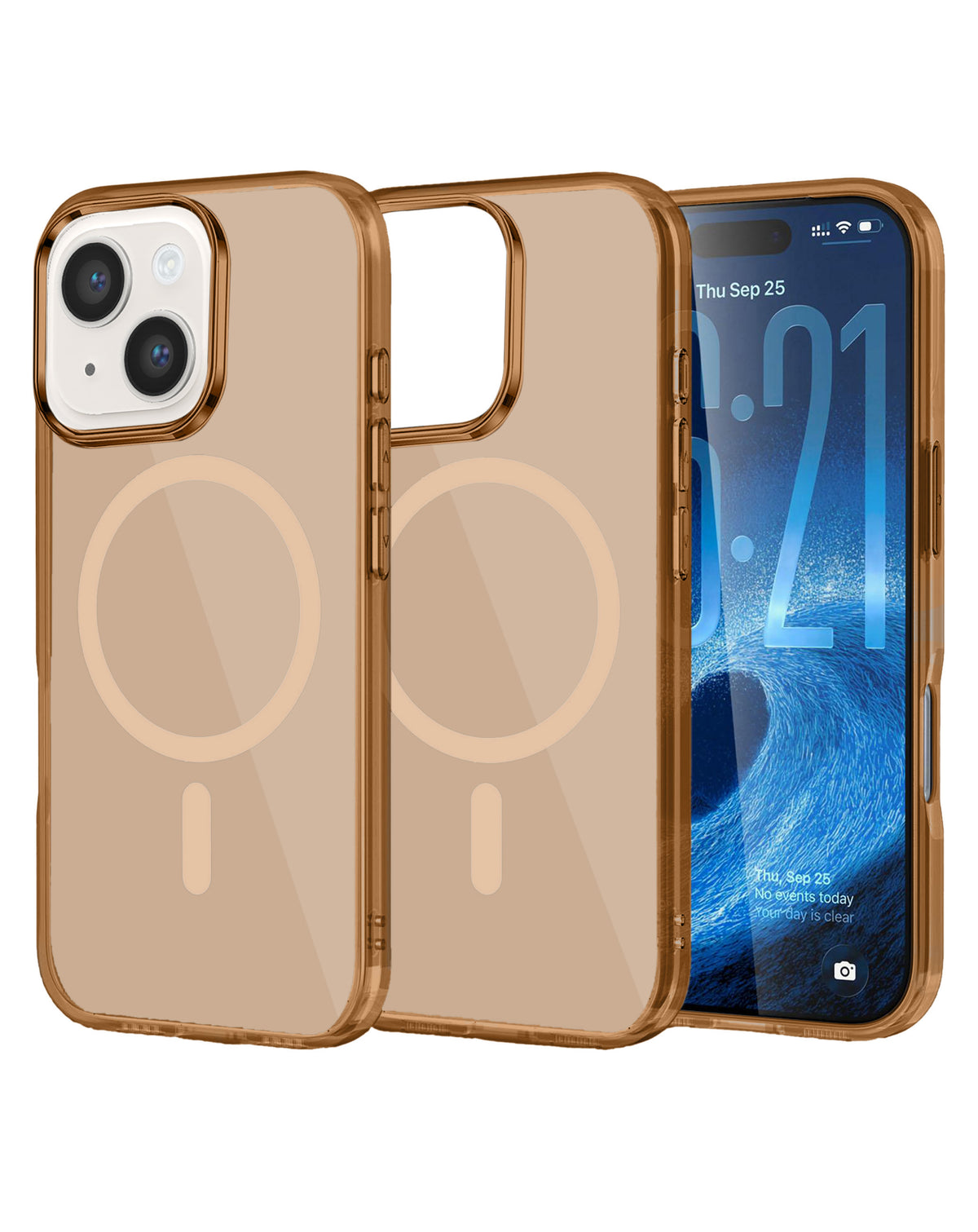 Magnetic Heavy-Duty Shockproof Crystal Clear Case for iPhone 14 — Brown