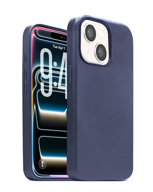 Leather Case for iPhone 13 / 14 / 16e / 17e — Navy Blue