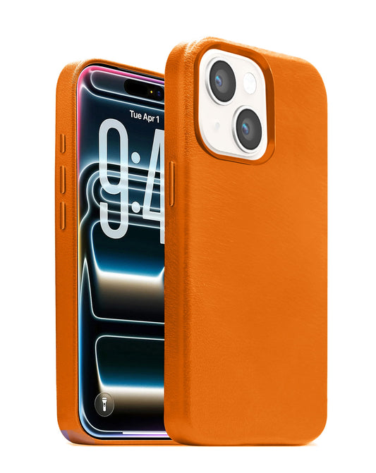 Leather Case for iPhone 13 / 14 / 16e / 17e — Orange
