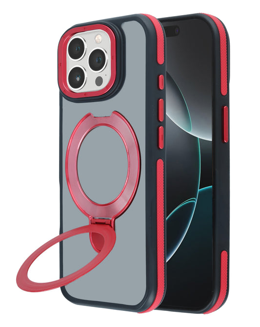 Kickstand Crystal Clear Wireless-Charging Compatible Case for iPhone 14 Pro Max — Red