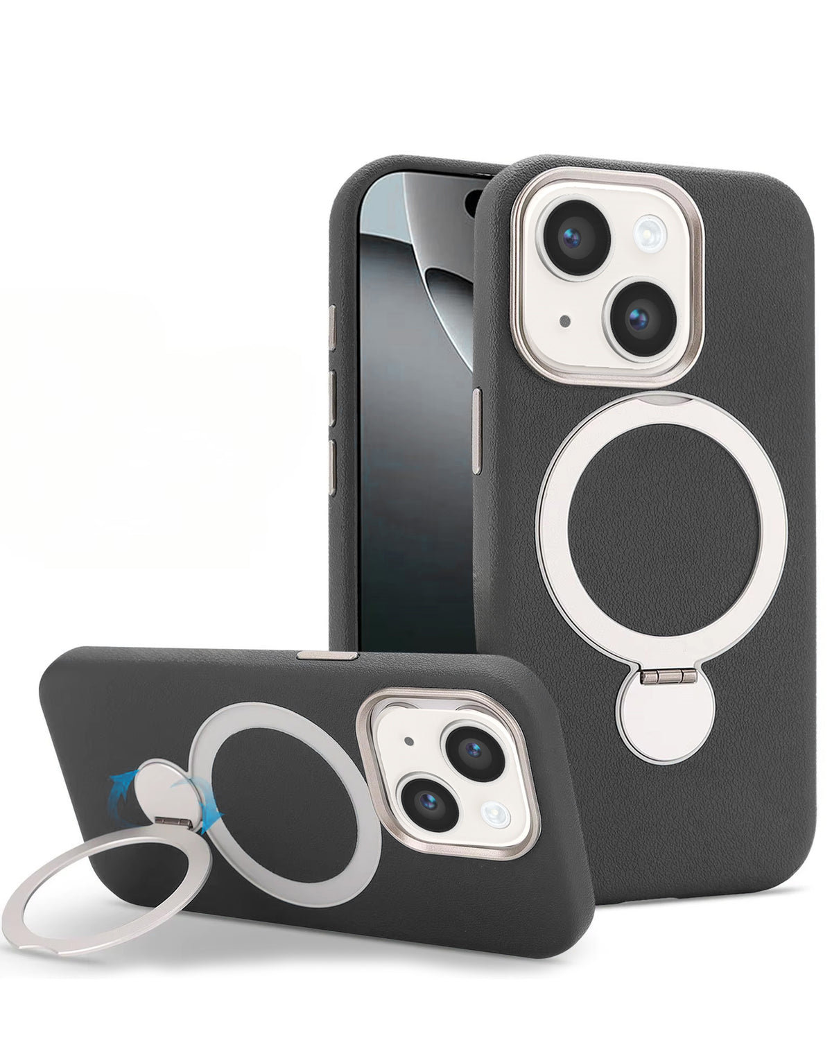 Magnetic Kickstand Soft Silicone Case for iPhone 17E / 16E / 15 / 14 / 13 — Black