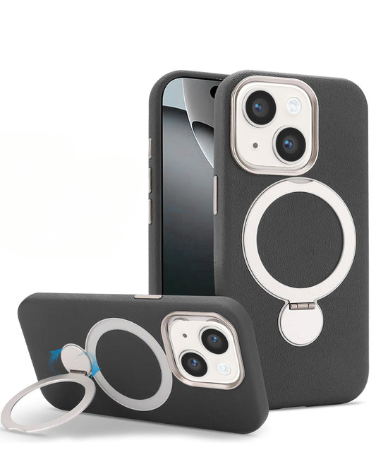 Magnetic Kickstand Soft Silicone Case for iPhone 17E / 16E / 15 / 14 / 13 — Black