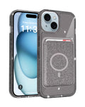 Magnetic Wallet Glitter Case for iPhone 17E / 16E / 15 / 14 / 13 — Black