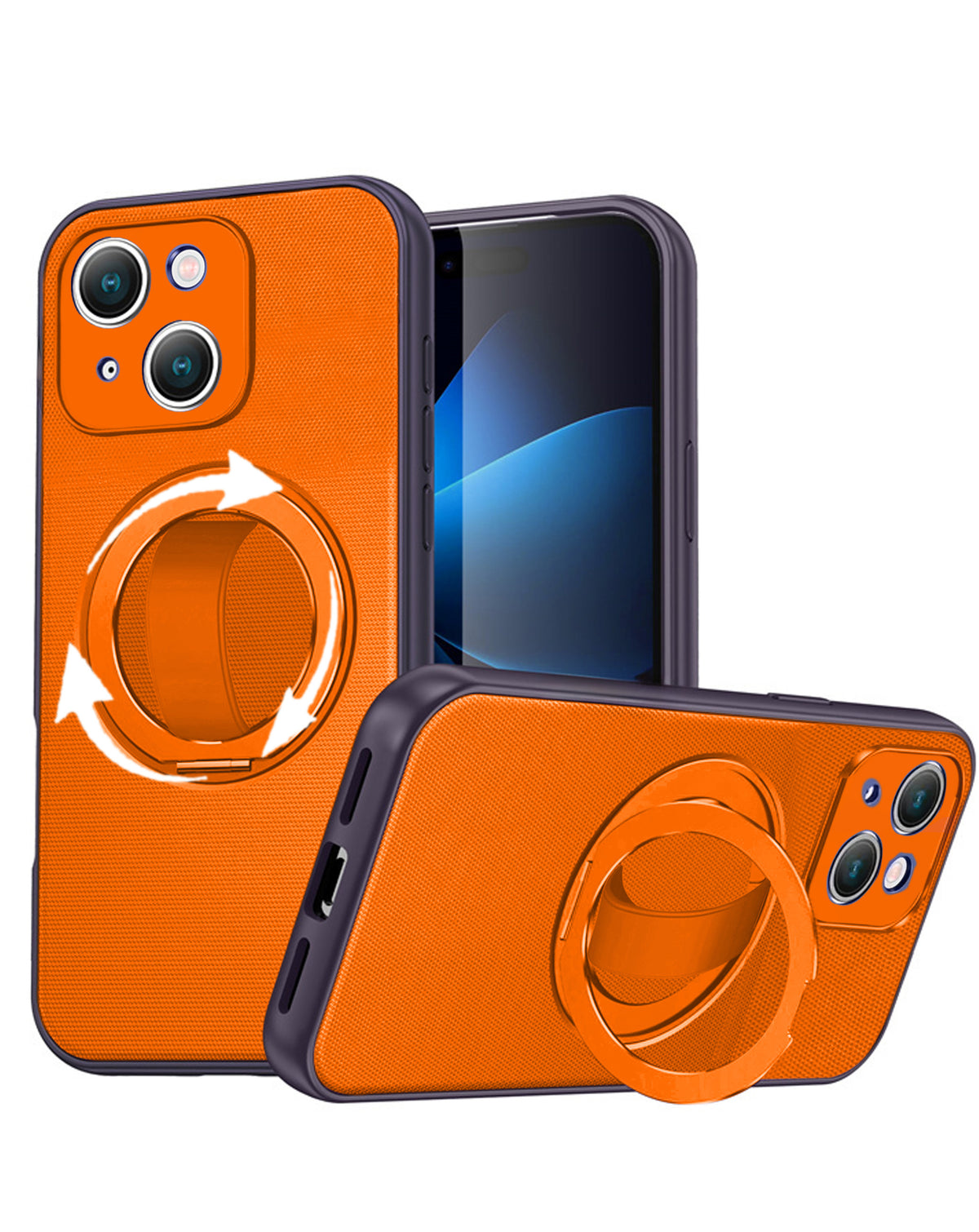 Heavy-Duty Shockproof Kickstand Full-Body Case for iPhone 17E / 16E / 15 / 14 / 13 — Orange