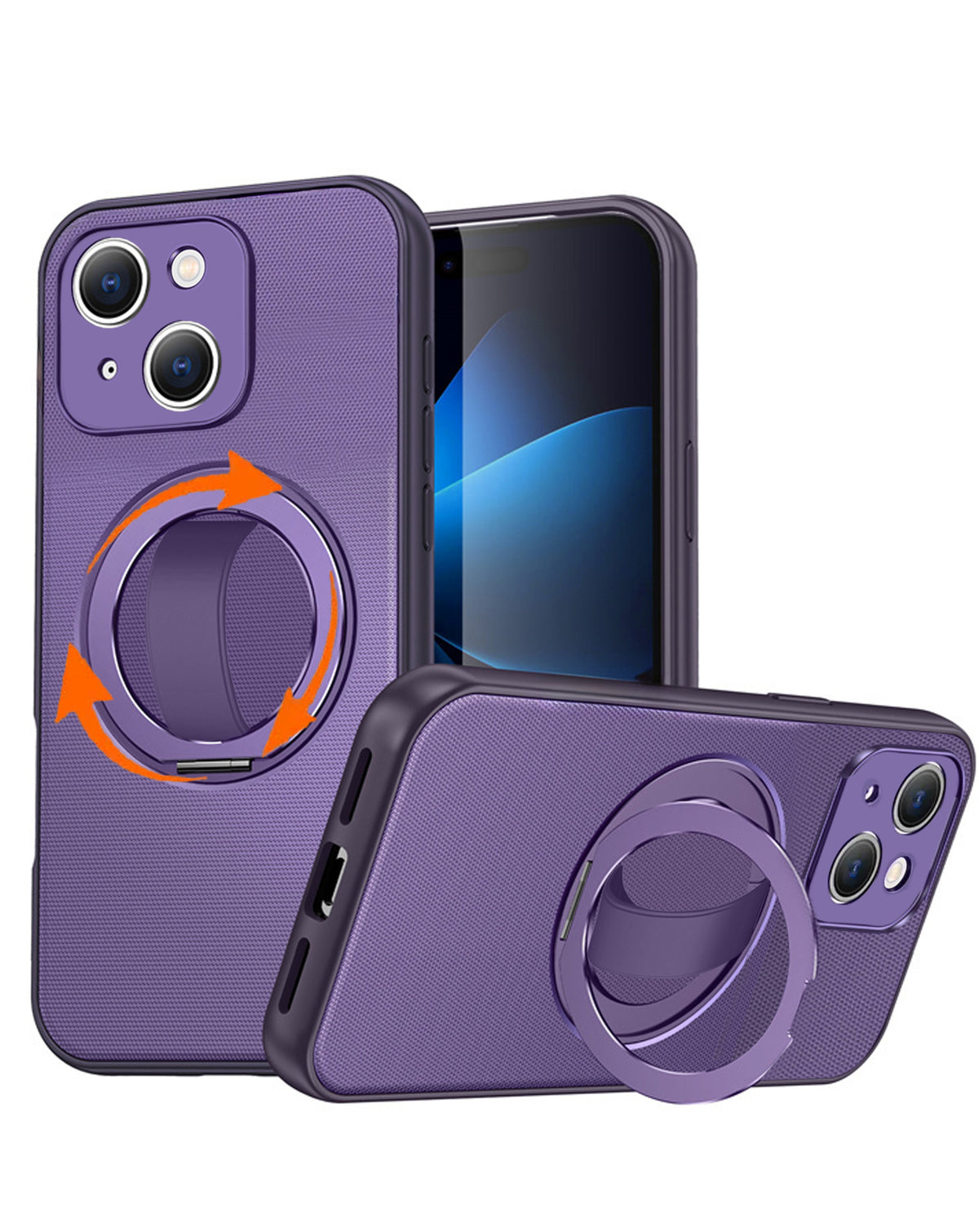 Heavy-Duty Shockproof Kickstand Full-Body Case for iPhone 17E / 16E / 15 / 14 / 13 — Purple