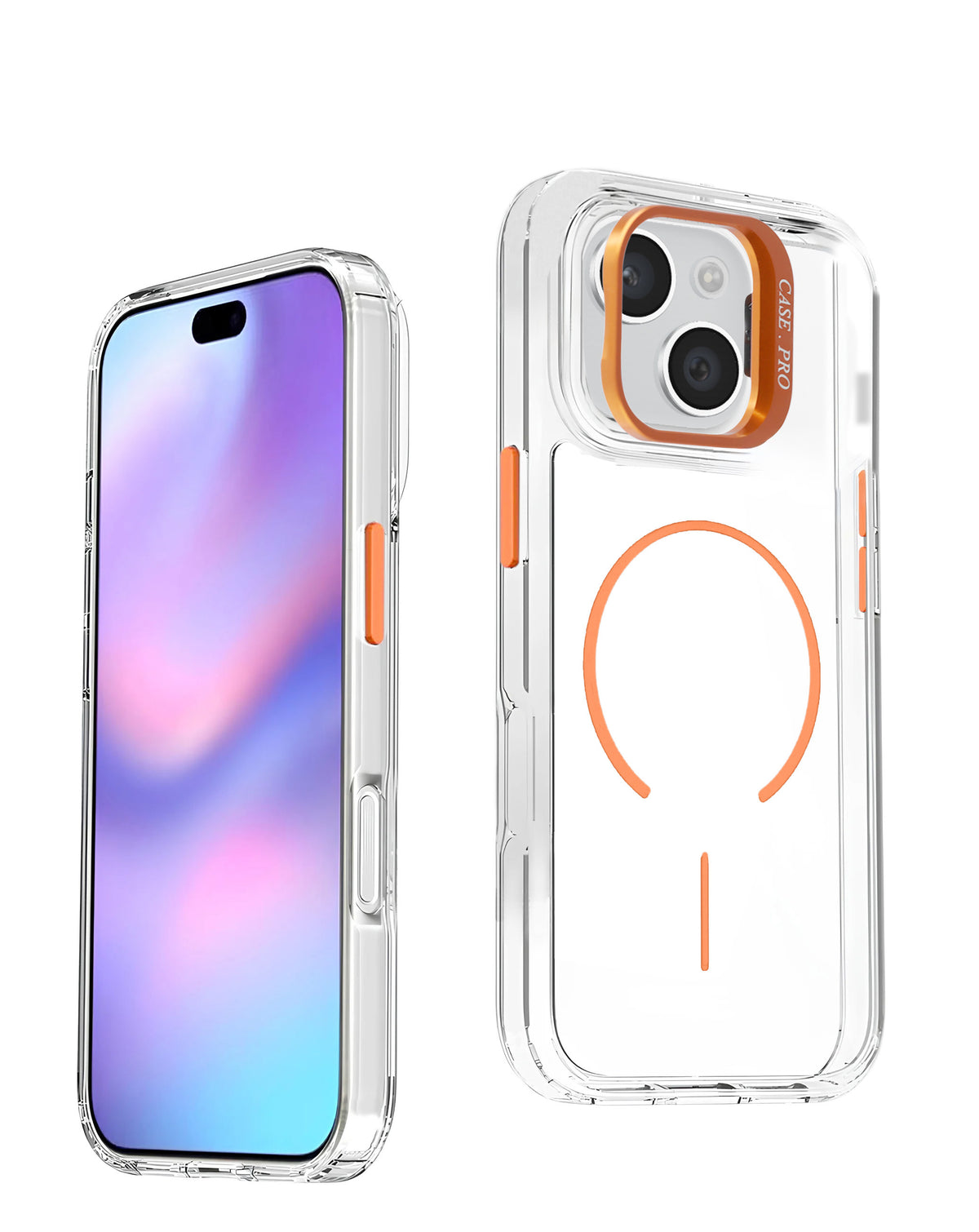 Magnetic Kickstand Crystal Clear Case for iPhone 17E / 16E / 15 / 14 / 13 — Orange