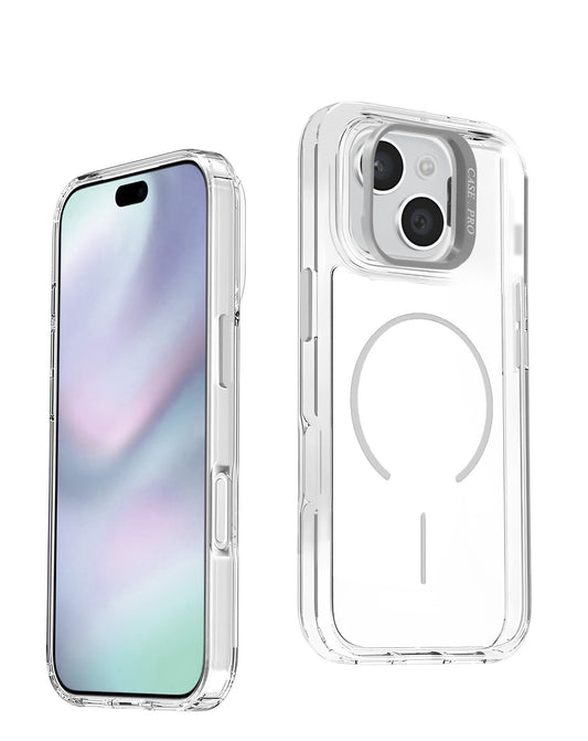 Magnetic Kickstand Crystal Clear Case for iPhone 17E / 16E / 15 / 14 / 13 — White