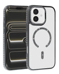 Magnetic Crystal Clear Glitter Case for iPhone 17E / 16E / 15 / 14 / 13 — Black
