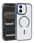 Magnetic Crystal Clear Glitter Case for iPhone 17E / 16E / 15 / 14 / 13 — Navy Blue
