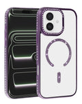 Magnetic Crystal Clear Glitter Case for iPhone 17E / 16E / 15 / 14 / 13 — Purple