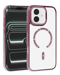 Magnetic Crystal Clear Glitter Case for iPhone 17E / 16E / 15 / 14 / 13 — Rose Gold