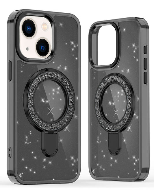 Kickstand Glitter Case for iPhone 17E / 16E / 15 / 14 / 13 — Black