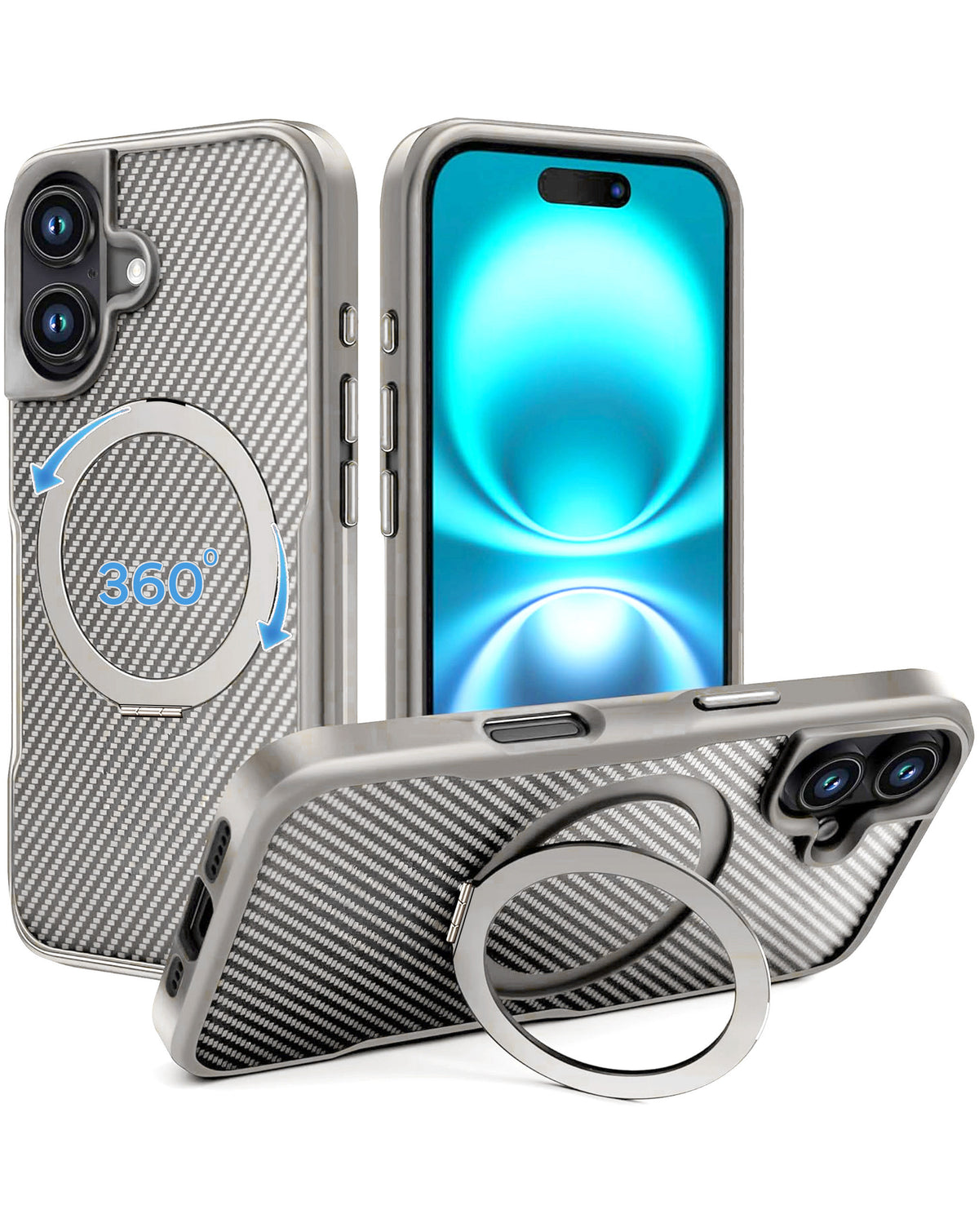 Magnetic Kickstand Full-Body Case for iPhone 16 — Silver