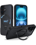 Magnetic Kickstand Full-Body Case for iPhone 16 Plus — Black