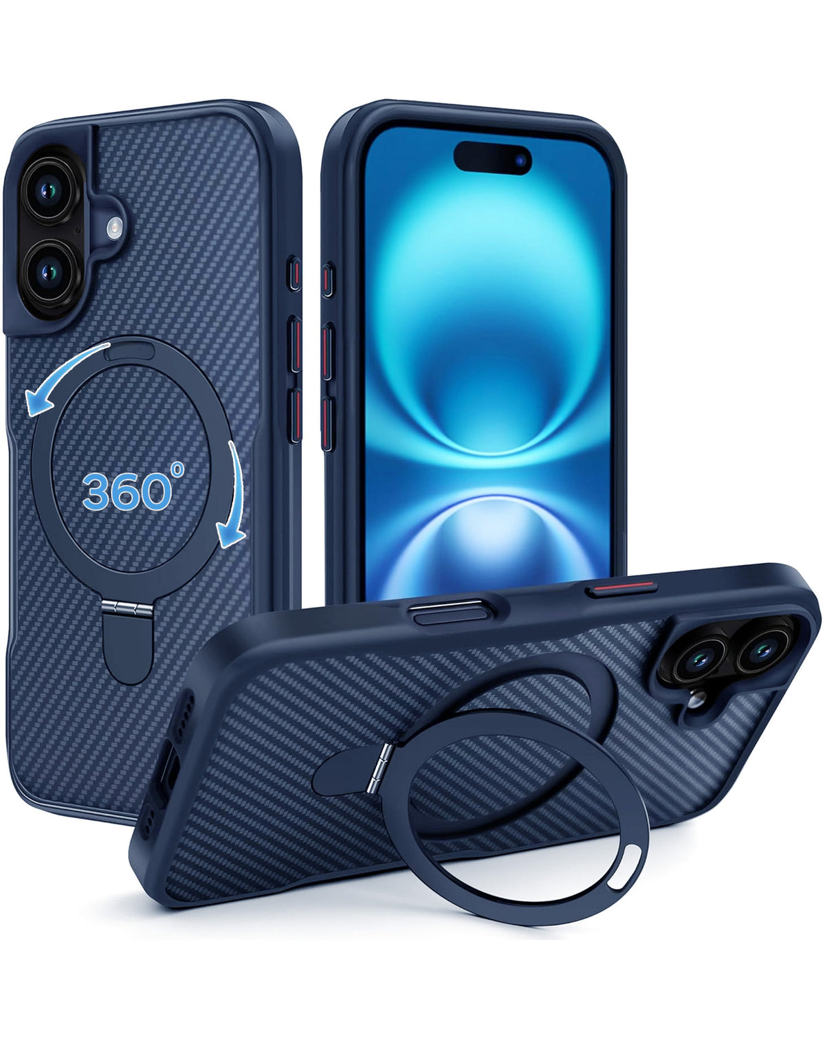 Magnetic Kickstand Full-Body Case for iPhone 16 Plus — Navy