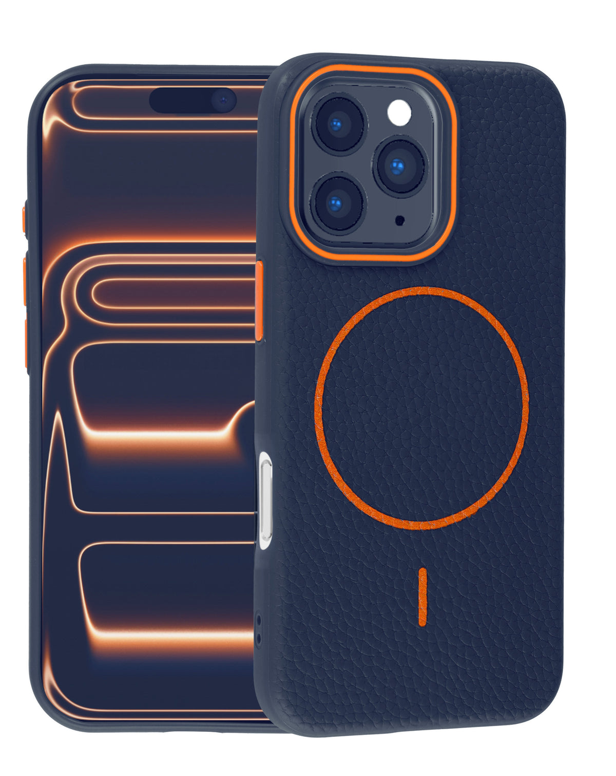 Magnetic Leather Case for iPhone 16 Pro Max — Wayne Blue & Orange