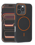 Magnetic Leather Case for iPhone 16 Pro Max — Black & Orange