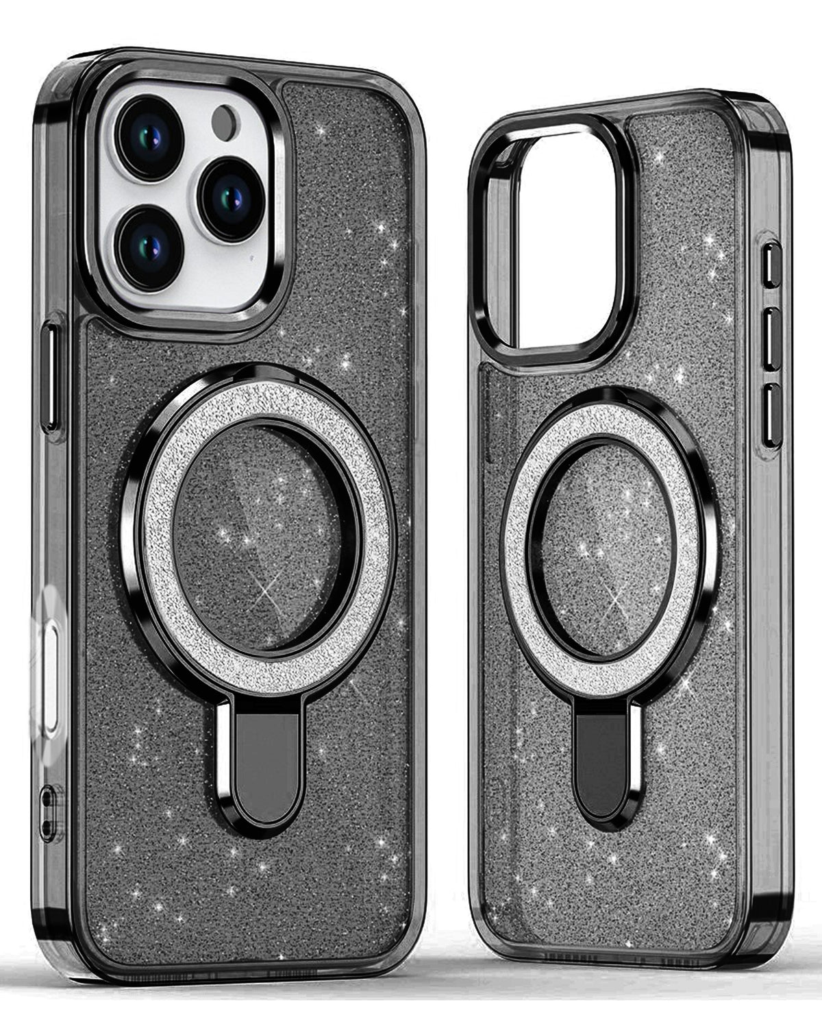 Kickstand Glitter Case for iPhone 16 Pro Max — Black
